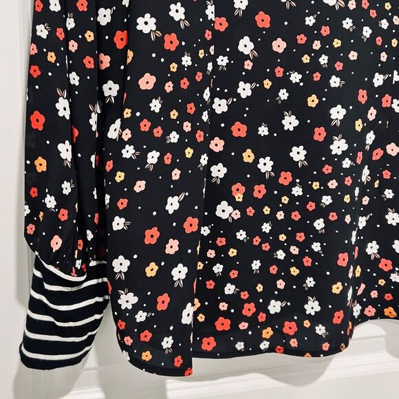 Cabi Women's Cheerful Blouse Sz. Large Floral Print and Striped Cuffs Style 3957 - Picture 13 of 13